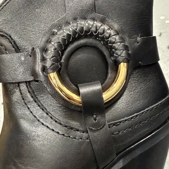 See By Chloe Black Ankle Boots with Gold Accent